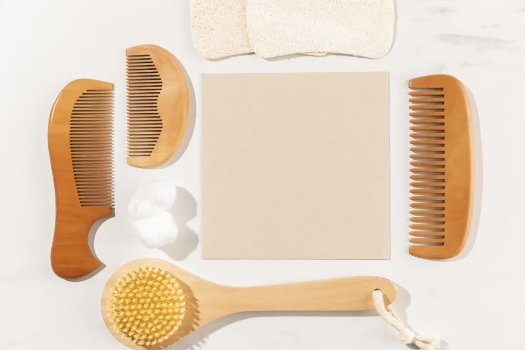 Different type of wooden combs for hair